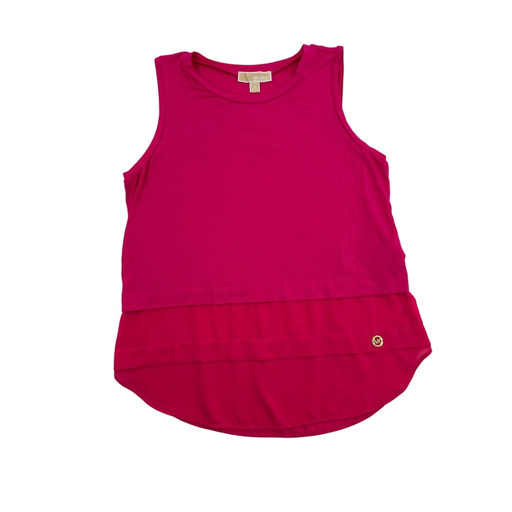 Michael Michael Kors‎ Layered Tank Top Womens M Pink Chiffon Trim Sleeveless MK
